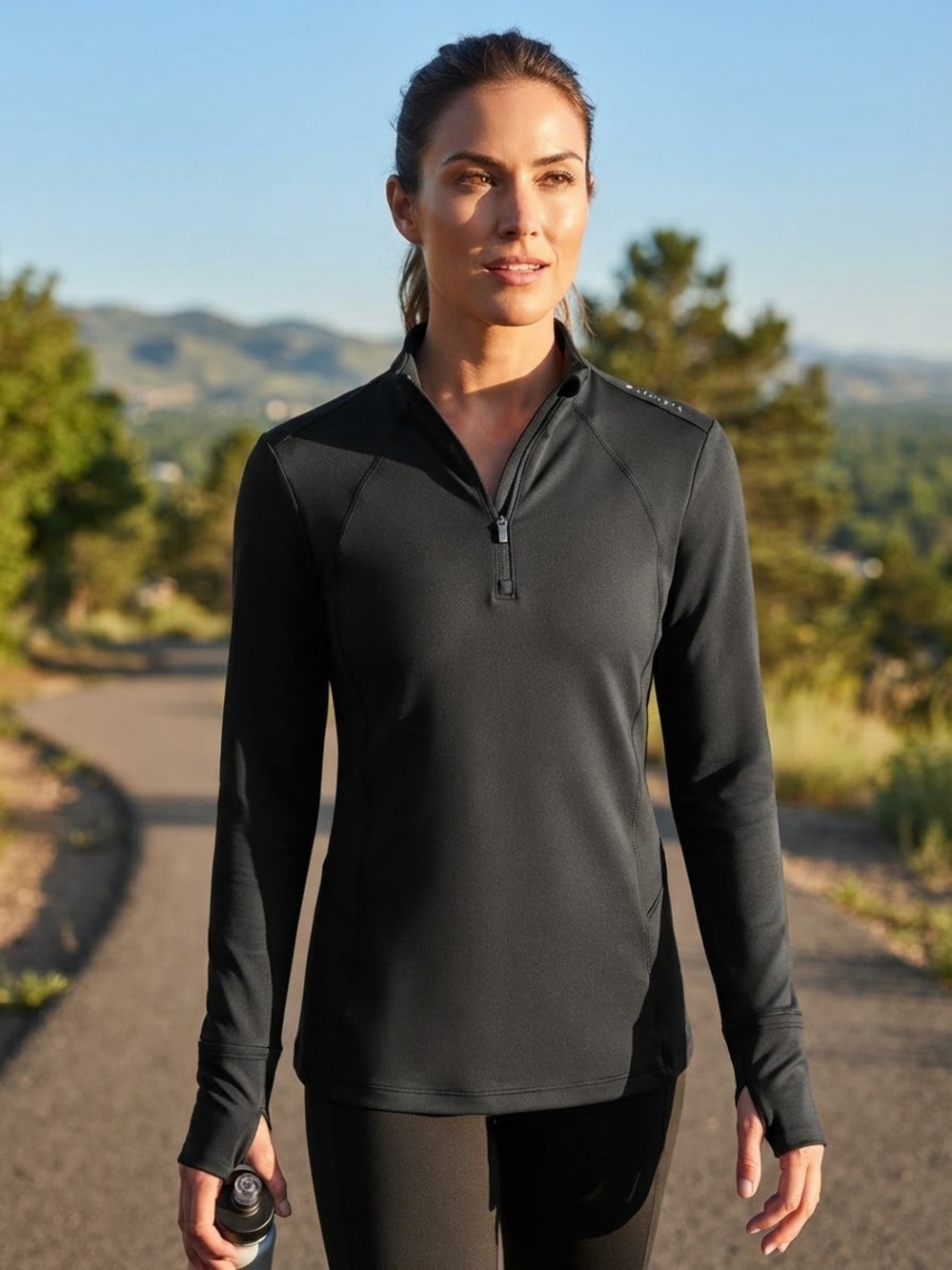 Athleta Whistler Half Zip Pullover Black Women's Size Large Activewear Top